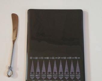 Purple on Black - Fused Glass Cheese Plate