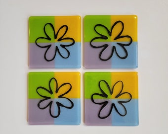 Fun & Funky (Flower) - Fused Glass Coasters - 4-Piece Set