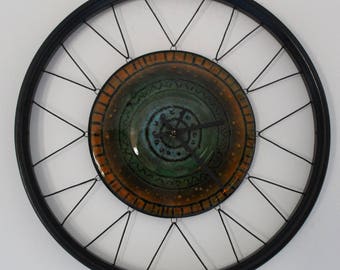 Aztec - Fused Glass Bicycle Wheel Clock