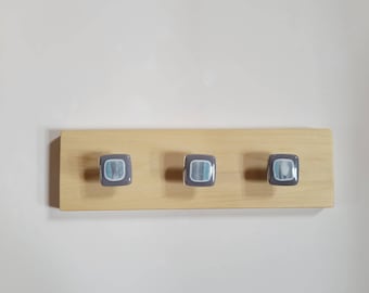 Retro Squares (Gray/Turquoise) - Fused Glass Knob Necklace Holder