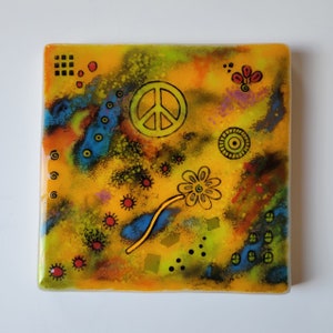 Green &quot;PEACE&quot; - Fused Glass Abstract Wall Art