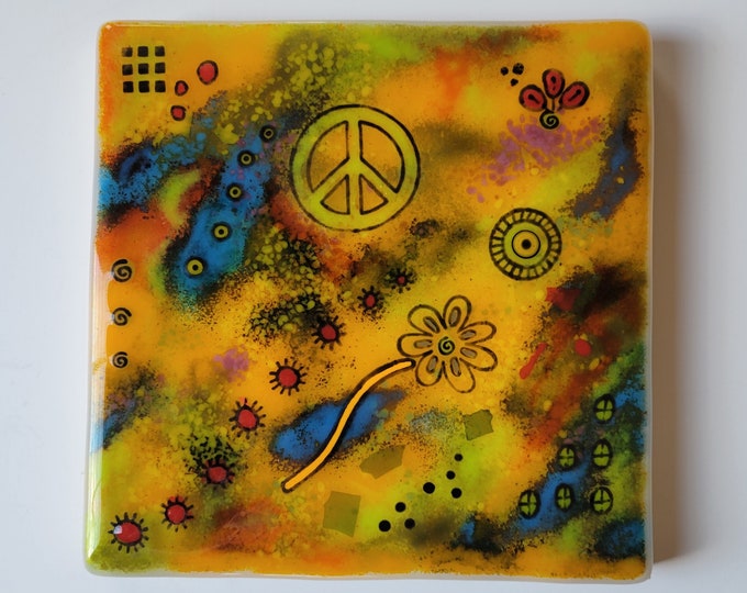 Green "PEACE" - Fused Glass Abstract Wall Art