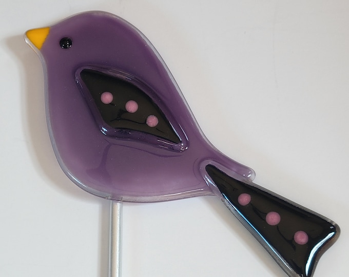 Moody Birds (Gold Purple) - Fused Glass Garden/Plant Stake