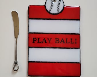 Play Ball! - Fused Glass Cheese Plate