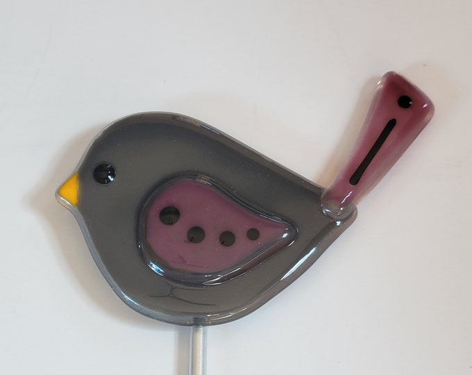 Moody Birds (Deep Gray) - Fused Glass Garden/Plant Stake