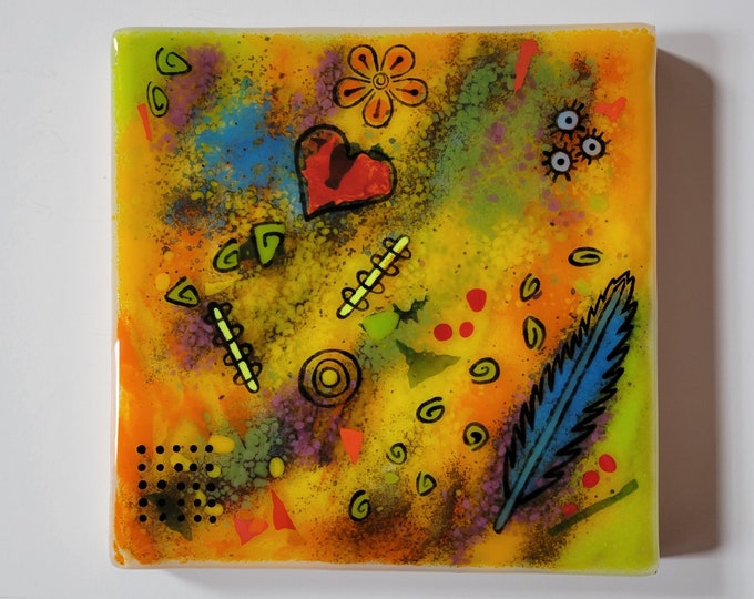 Featured listing image: Blue Feather - Fused Glass Abstract Wall Art