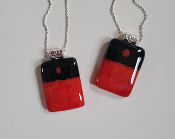 Two Tone (Red/Black) - Fused Glass Pendant Necklace