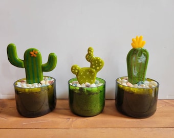 Painted Cactus - Fused Glass Potted Plants