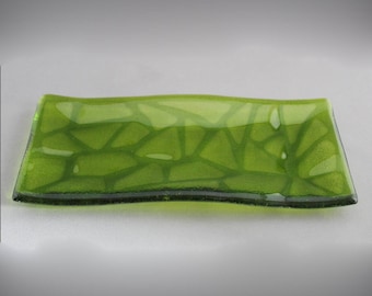 Wavy Mosaic (Green) - Fused Glass Sushi Plate