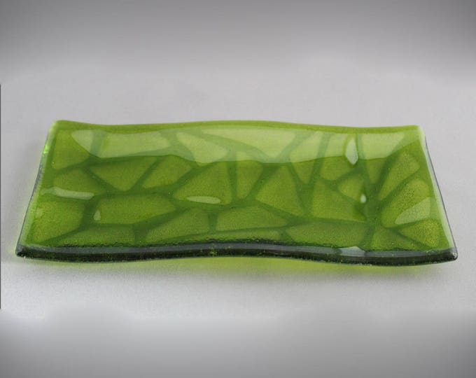 Wavy Mosaic (Green) - Fused Glass Sushi Plate