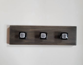 Retro Squares (Black/Gray) - Fused Glass Knob Necklace Holder
