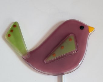 Moody Birds (Plum) - Fused Glass Garden/Plant Stake