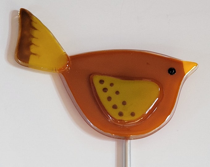 Moody Birds (Burnt Orange) - Fused Glass Garden/Plant Stake