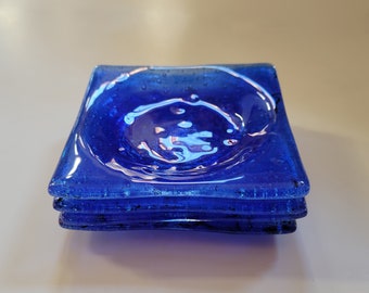 Bubbles (Blue) - Fused Glass Coasters - 4-Piece Set