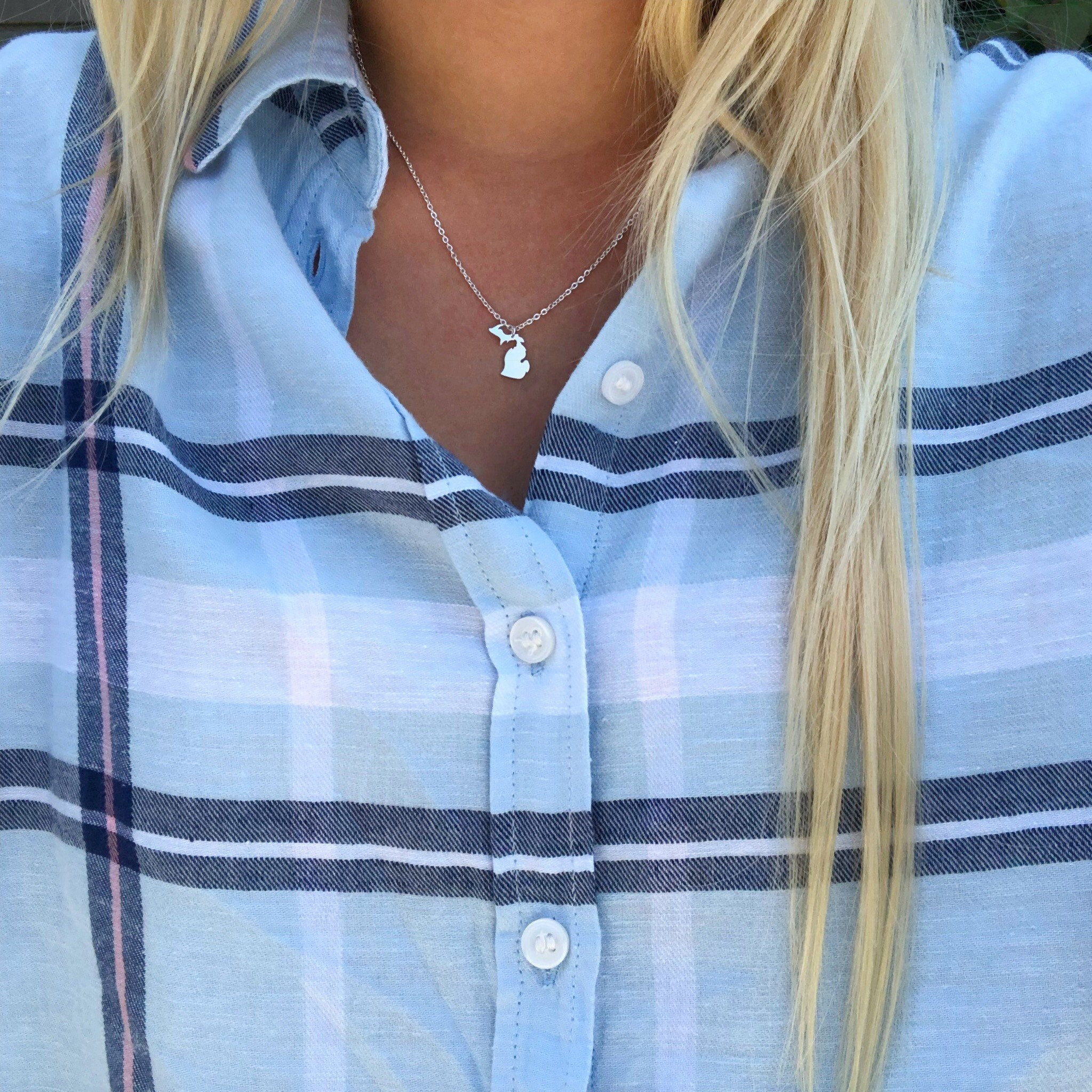 Michigan necklace, Michigan state necklace, Michigan outline necklace…