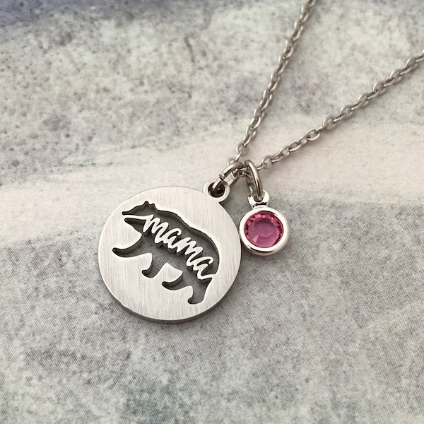 Personalized Dainty Birthstone Mama bear necklace, Minimal, Mama necklace, Gift for Mom, jewelry for Mom, new Mom necklace, Mother's Day,