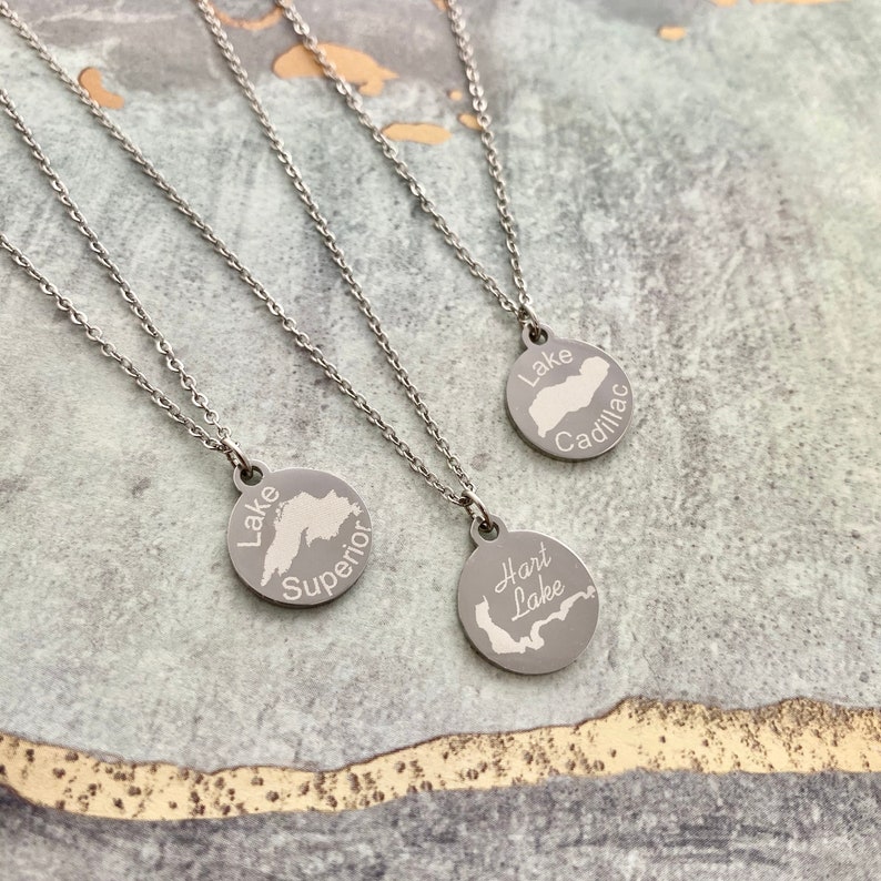 GPS coordinates Personalized engraved jewelry Personalized Lake necklace coordinates necklace custom lake necklace