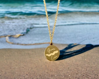 Personalized Lake necklace, custom lake necklace, coordinates necklace, GPS coordinates, Personalized engraved jewelry, Island necklace