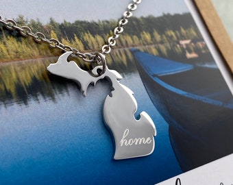 Michigan home necklace - michigan necklace - michigan jewelry - Michigan state, engraved, souvenir, Great Lakes