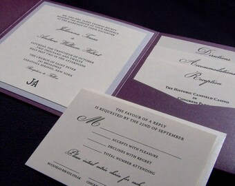 Purple Pocketfold Wedding Invitation - Purple and Silver -  Square Pocketfold Suite - Tri-Fold Wedding Invitation - DEPOSIT