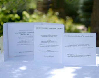 White Pocket Wedding Invitation - Trifold invite with matching  inserts - Formal Wedding - Modern San Serif Wedding Invitation