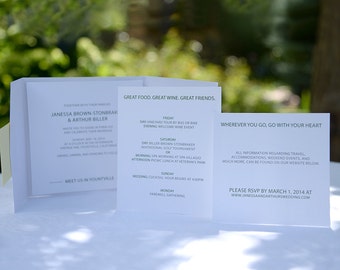 White Pocket Wedding Invitation - Trifold invite with matching  inserts - Formal Wedding - Modern San Serif Wedding Invitation