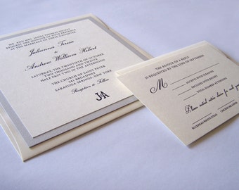 Square Wedding Invitation Suite, Thermography Wedding Invitation, Timeless Wedding Invite, Classic Wedding Invitation with rsvp & Inserts