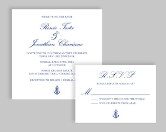 Nautical Wedding Invitation Suite - Navy Blue Pocket Wedding Invitation - Coastal Wedding Invitations - Navy Script Wedding Invitation