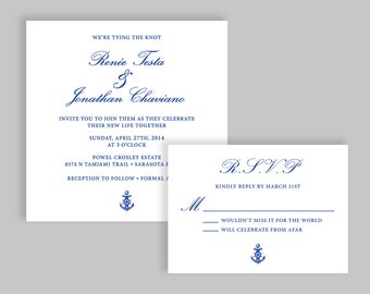 Nautical Wedding Invitation Suite - Navy Blue Pocket Wedding Invitation - Coastal Wedding Invitations - Navy Script Wedding Invitation