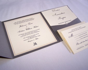Private Listing / Invitation for Libby M - Black Pocketfold Wedding Invitation - Thermography Wedding Invitation