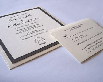 Wedding Invitation with leaves and branches - Rustic Square Wedding Invitation - Square Wedding Invitation Suite w/ inserts