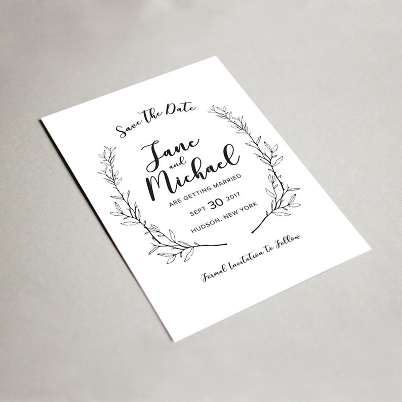 Thermography Handwritten Script Save The Date, Wedding Save The Date, Leaf and branches Save The Date image 1