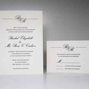 Classic Wedding Invitation, Thermography Wedding Invitation Suite, Script Invitation with Monogram, RSVP card and inserts image 1