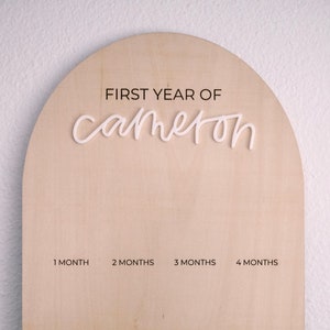 CUSTOM First Birthday Photo Board // Minimal Arch Birthday Sign / First Year of Baby / First Birthday Party Decoration