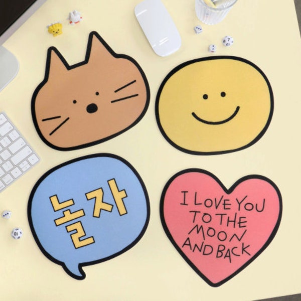 Cute Mouse Pad Gift Idea for Cat Lover Mousepad / Korean Stationery Mouse Pad Non Slip Cute Cat Mousepad with Smiley Face Lets Play Love You