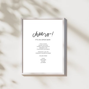 PRINTABLE Wedding Bar Sign // Cheers Bar Menu for Open Bar Sign