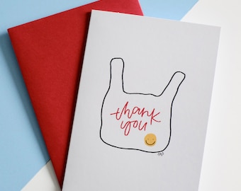 Thank You Card / Cute Grocery Bag Thank You Card for Teacher Appreciation Gift Idea for Mom Thank You Card for Friends