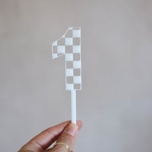 Checkered ONE Cupcake/Cake Topper for First Birthday - Checkered 1 Topper Fast One Birthday Topper