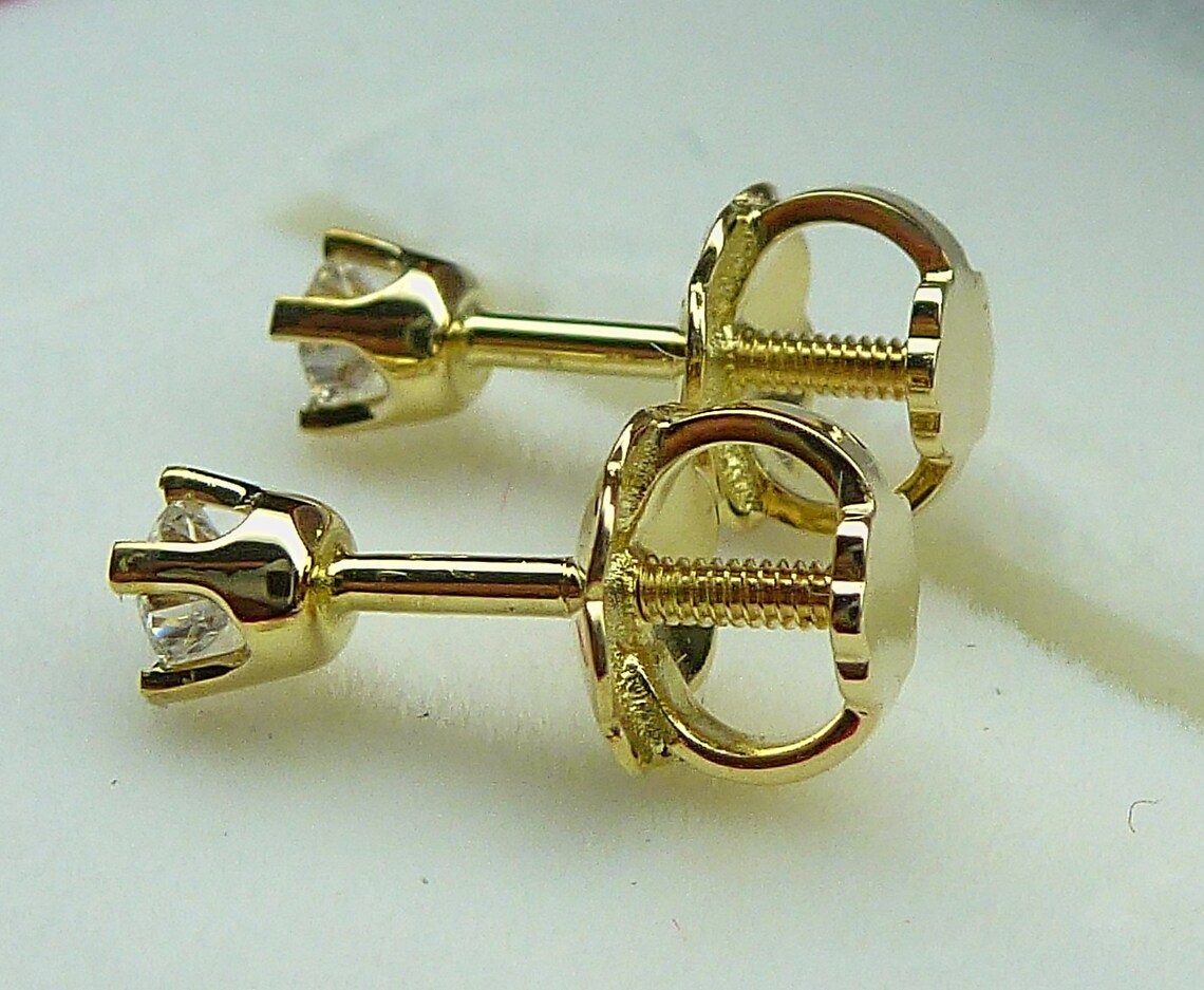 Tiny Genuine Diamond Earrings for Baby Girl in Solid 14K Etsy