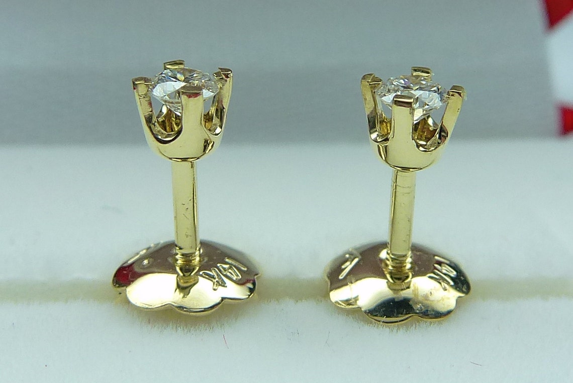 Tiny Genuine Diamond Earrings for Baby Girl in Solid 14K Etsy