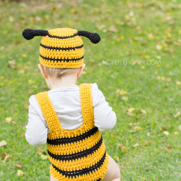 CROCHET PATTERN - Bumble Bee Baby Hat & Playsuit Set