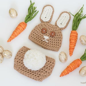 CROCHET PATTERN - Easter Bunny Baby Hat & Diaper Cover Set