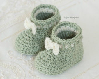 Crochet Pattern // Beginner Easy Newborn Booties Bow Toddler Slipper Shoes // Mint Macaroon Booties Pattern PDF