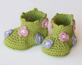 Crochet Pattern // Beginner Easy Newborn Booties Flower Toddler Slipper Shoes // Field Of Flowers Baby Boots Pattern PDF