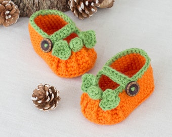 Crochet Pattern // Beginner Easy Newborn Autumn Booties, Toddler Mary Jane Shoes // Pumpkin Spice Baby Booties Pattern PDF