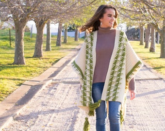 Crochet Pattern // Easy Beginner Striped Open Front Boho Ruana Oversized Wrap Shawl // Olivine Ruana Pattern PDF