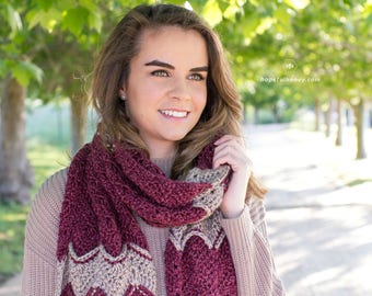 CROCHET PATTERN - Frosted Berry Chevron Scarf