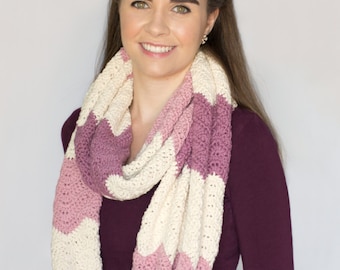 CROCHET PATTERN - Antique Rose Ripple Infinity Scarf, Chunky Cowl