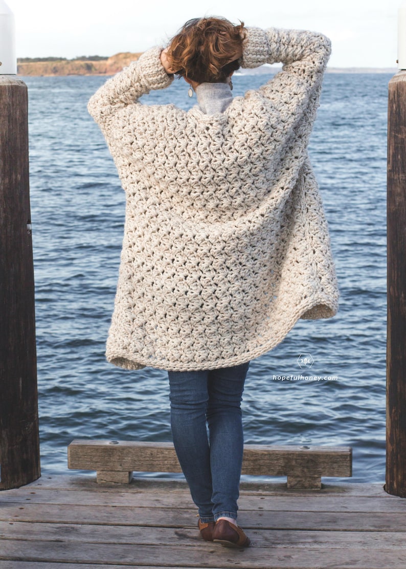 Crochet Pattern // Drop Shoulder Oversized Textured Boyfriend Classic Sweater // Coastal Fog Chunky Cardigan Pattern PDF image 8