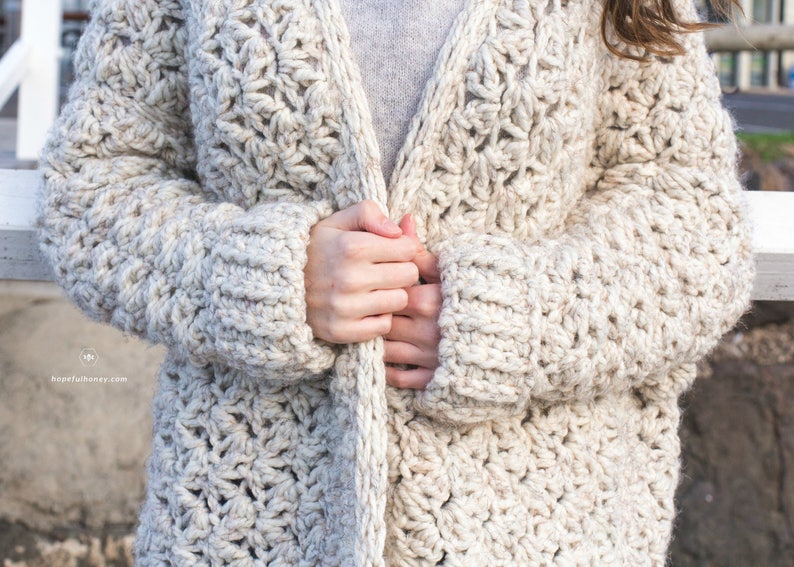 Crochet Pattern // Drop Shoulder Oversized Textured Boyfriend Classic Sweater // Coastal Fog Chunky Cardigan Pattern PDF image 3